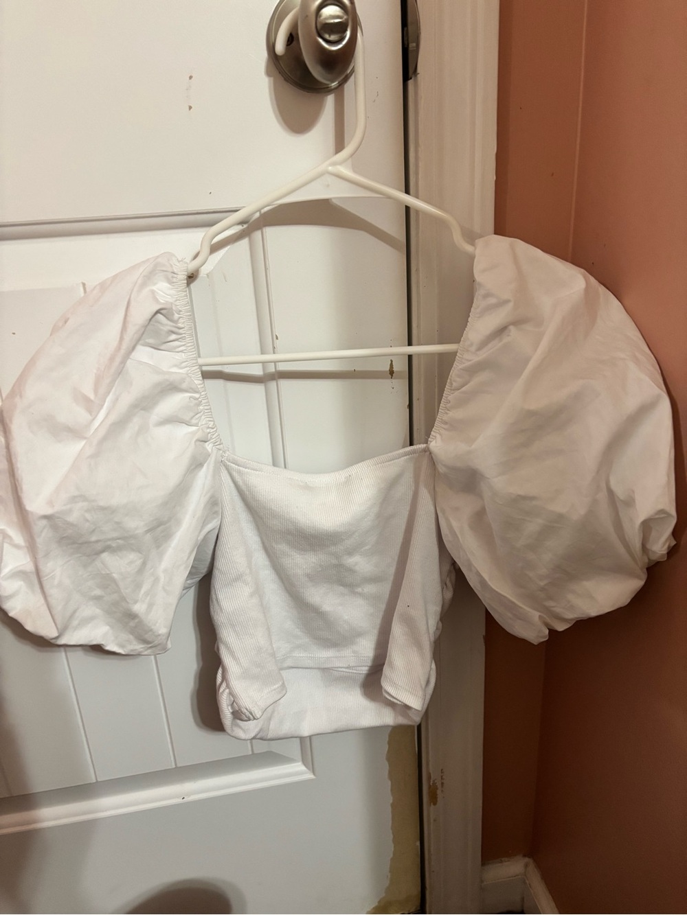 Zara White Puff Sleeve Square-Neck Crop Top - Picture 2 of 3